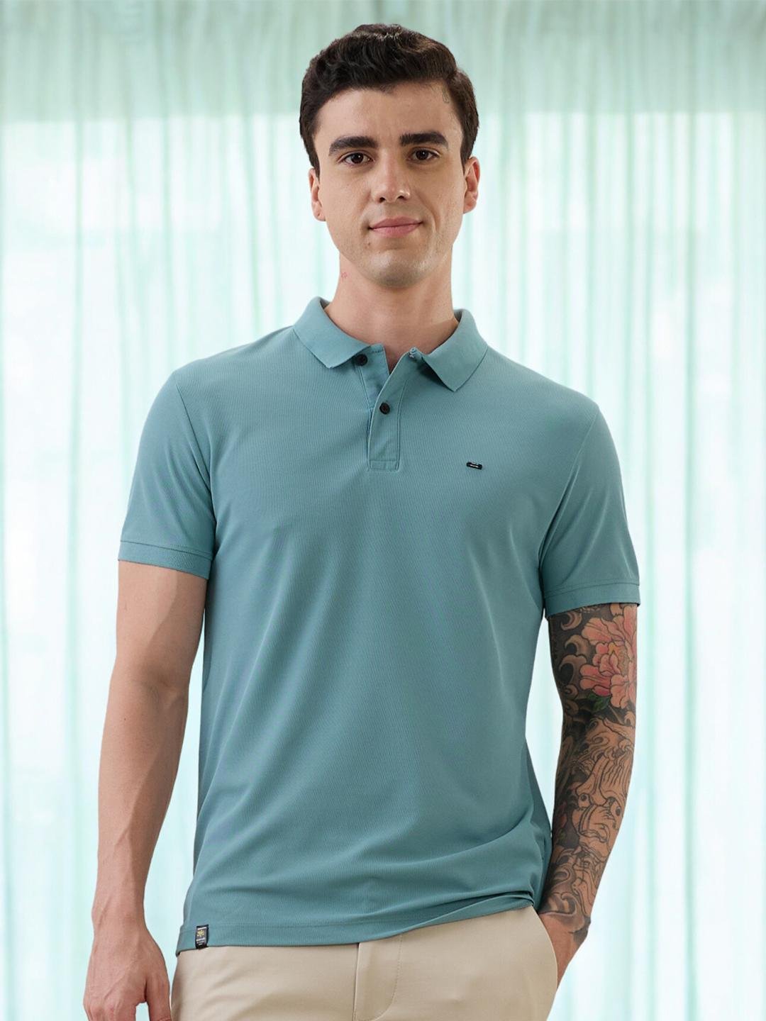 Buy Nostrum Men Solid Polo Collar Regular Fit Half Sleeve T Shirt -  - Apparel for Men