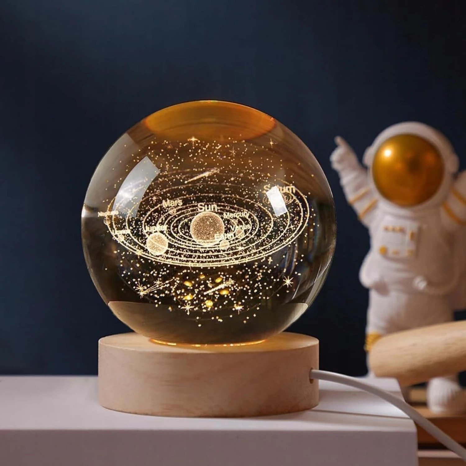 SHOPPARLY 3D Crystal Ball Moon Night Light,3D Laser Engraving,Magical Decoration Night Lamp