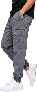 Men's Cotton Cargo Pants | Cargo Trousers with Flap Buttoned Pocket | Elastic Waist Drawstring Casual Cargo Pants | Regular Fit Outdoor Travel Streetwear Bottom Wear