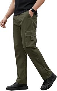Men's Cotton Cargo Pants | Stylish Elastic Drawstring Waist | Multi Pocket Tactical Pants | Casual Streetwear Utility Comfortable Regular Fit Outdoor Cargos