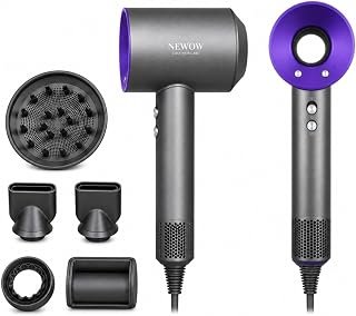 Magnetic Nozzle High-Speed Hair Dryer with 5 Attachments | Low Noise | Cool-Warm Alternating & Thermo-Control | Professional Hair Dryer for Women & Men | Home & Travel (Grey with P
