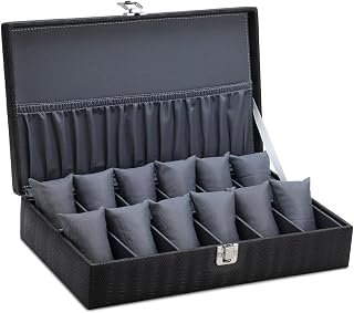 WATCHHUT Professional Watch Collection Storage Box for 12 Watches, Premium PU Leather Organizer Case with Soft Cushion Support, Lockable Lid and Premium Display Appearance