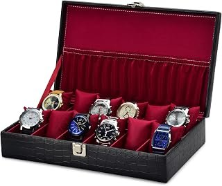 WATCHHUT Luxury Wrist Watch Organizer Box | PU Leather 12 Slot Watch Holder with Soft Cushion Inserts, Interior Storage Pocket & Elegant Watch Collection Case for Men & Women