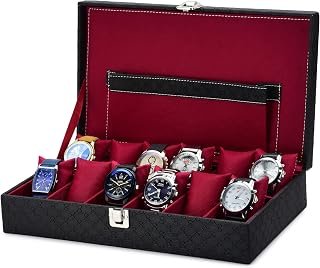 WATCHHUT Elegant Premium Watch Organizer Box, 12 Slot PU Leather Collector Storage Case with Soft Protective Pillows, Lockable Cover and Stylish Design for Safely Arranging Timepie