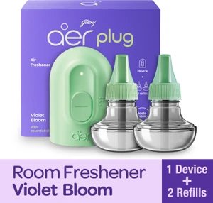 Godrej Aer Plug - Violet Bloom Refill Device + 2 Refills Electric Air Freshener